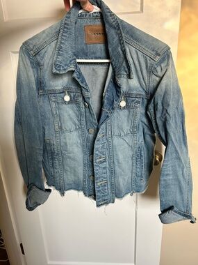 Blank NYC Light Blue Distressed Cropped Denim Jacket